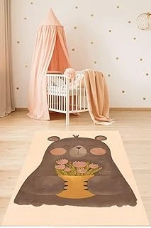 Pelangi Sevimli Ayıcık Piti Çiçekli Yıkanabilir Kaymaz Taban Tutmaz Çocuk Odası Halısık, Kahve-Sarı 180 X 300 ürün görseli 1