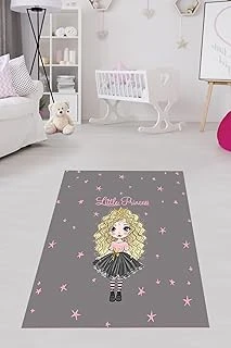 Pelangi Little Princess Pembe Yıldız Desen Dijital Baskı Yıkanabilir Kaymaz Taban Çocuk Odası Halısı, Gri-Pembe 180 X 250 ürün görseli 1