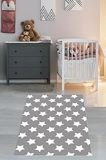 Pelangi Yıldız Desenli Gri Yıkanabilir Kaymaz Taban Tutmaz Çocuk Odası Halısı, Gri-Beyaz 100 X 600, 9038680054100600 ürün görseli 1