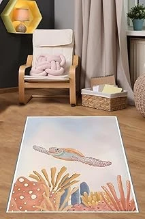 Pelangi Denizaltı Caretta Caretta Kaplumbağa Yıkanabilir Kaymaz Taban Tutmaz Çocuk Odası Halısı, Mavi-Turuncu 100 X 300 ürün görseli 1