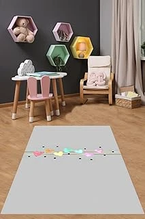 Pelangi Pembe Gül Dolu Şemsiye Yıkanabilir Kaymaz Taban Tutmaz Çocuk Odası Halısı ürün görseli 1