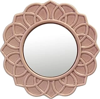 Stonebriar Dekoratif 9" Soluk Pembe Yuvarlak Çiçekli Seramik Vurgulu Duvar Aynası, Ekli Asma Halkalı Duvar Aynası, Oturma Odası, Yatak Odası, Banyo, Koridor Giriş Yolu Için Dekoratif Dekor ürün görseli 1