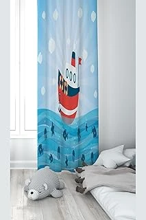 Pelangi Gemicik Desenli Dijital Baskı Yıkanabilir Bebek Çocuk Odası Fon Perdesi, Mavi-Kırmızı 70 X 240 ürün görseli 1