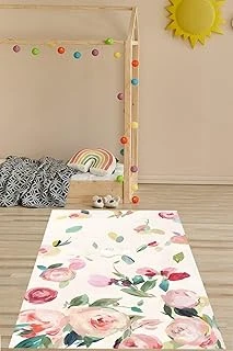 Pelangi Floral Suluboya Çiçekli Bohem Tarz Yıkanabilir Kaymaz Taban Tutmaz Çocuk Odası Halısık, Uçuk Pembe 60 X 200 ürün görseli 1