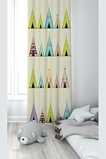 Pelangi Çadır Desenli Dijital Baskı Yıkanabilir Bebek Çocuk Odası Fon Perdesi, Krem-Sarı 70 X 240 ürün görseli 1