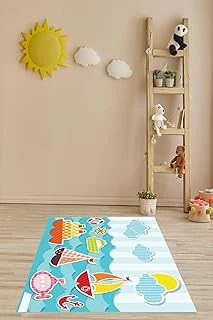 Pelangi Denizci Desenli Denizaltı Dümen Yelkenli Yıkanabilir Kaymaz Taban Tutmaz Çocuk Odası Halısı, Pembe-Mavi-Yeşil 80 X 350, 903868008880350 ürün görseli 1