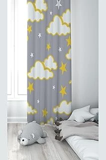 Pelangi Gri Bulut Desenli Dijital Baskı Yıkanabilir Bebek Çocuk Odası Fon Perdesi, Gri 140 X 270 ürün görseli 1