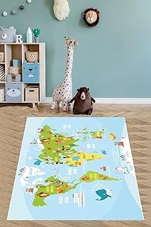 Pelangi Eğitici Harita Yıkanabilir Kaymaz Taban Tutmaz Çocuk Odası Halısı, Açıkmavi-Yeşil-Sarı 180 X 300, 9038680019180300 ürün görseli 1