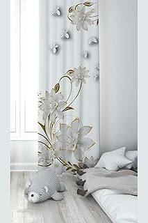 Pelangi Beyaz Çicek Desenli Dijital Baskı Yıkanabilir Bebek Çocuk Odası Fon Perdesi, Beyaz 70 X 200 ürün görseli 1