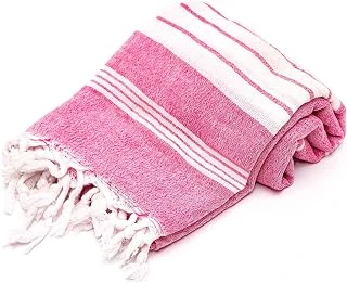 Pembe Beyaz Şeritli Yıkanmış Pamuk Peştemal ürün görseli 1