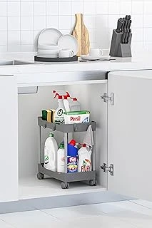Gri 2 Katlı Tekerlekli Düzenleyici Mutfak Banyo Rafı ürün görseli 1