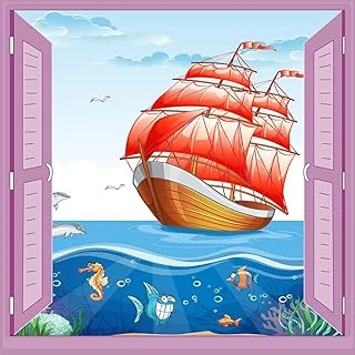 Çocuk Odası Bebek Odası Pencere Poster Duvar Kağıdı Gemi ürün görseli 1