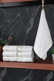 % 100 Pamuklu Kadife Güpürlü İnci Işlemeli 6 Lı Çeyizlik El Yüz Havlu Seti - 30X50 Cm - 04466 - Beyaz ürün görseli 1