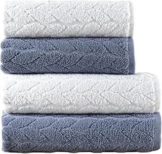 Mürdüm Sarmaşık Çift Renk Banyo Havlusu, 4'Lü Paket 2 Parça (70X140),2 Parça (50X90) Yumuşak Emici, Kaliteli Günlük Kullanıma Uygun%100 Pamuk Havlu (İndigo-Beyaz) ürün görseli 1