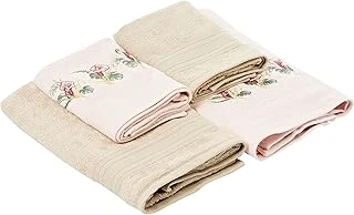 Taç Floret Çiçekli%60 Pamuk%40 Viskoz Hamam Seti, Somon, 2 Adet 70X150 Cm, 2 Adet 50X90 Cm ürün görseli 1