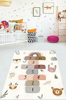 Pelangi Gökkuşağı Havyanlar Seksek Desenli Yıkanabilir Kaymaz Taban Tutmaz Çocuk Odası Halısı, Kahverengi 120 X 200 ürün görseli 1