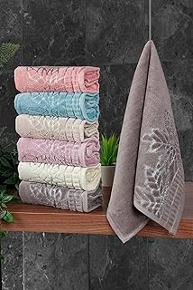 Çınar Jakarlı 6’Lı Kadife Pamuklu El Yüz Havlu Seti 30X50 Cm - 00434- Karışık Renkli ürün görseli 1