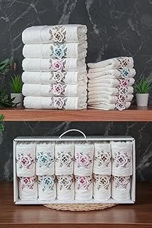 Pamuklu 3D Çiçek İşlemeli 12 Li Analı Kızlı Çeyizlik Havlu Seti 50X90 Cm - 00030 ürün görseli 1