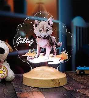 Sevimli Kurt Çocuk Odası Gece Lambası, Kurt Köpeği Bebek Doğum Günü Hediyesi, İsimli Çocuk Hediyesi (Küçük Boy) ürün görseli 1