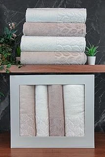 Hazal%100 Pamuklu Kutulu 4'Lü Banyo Havlu Seti Hamam Takımı 50X90-90X150 Bej-Krem - 00081 ürün görseli 1