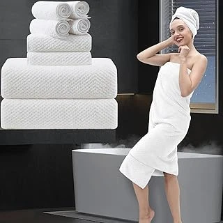 8 Parça Banyo Havlu Seti Beyaz |2 Büyük Boy Banyo Havlusu Çarşaf, 2 El Havlusu 4 Kese| 600Gsm Yumuşak Lüks Havlu Seti Yüksek Emici Hızlı Kuruyan Otel Havlusu Koleksiyonu ürün görseli 1