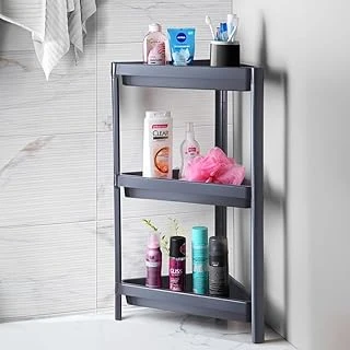 Deconox 3 Katlı Üçgen Köşe Rafı | Banyo, Mutfak Kiler İçin Yer Tasarruflu Organizer | Çok Amaçlı Raf Ünitesi | 3 Farklı Renk Seçeneği | (33X71X33Cm) (Gri̇) ürün görseli 1