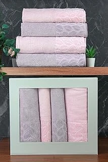 Hazal%100 Pamuklu Kutulu 4'Lü Banyo Havlu Seti Hamam Takımı 50X90-90X150 Gri-Pudra - 00081 ürün görseli 1