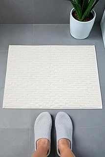 Tuğla Desenli 2Li Ayak Havlusu - 50X70 Cm - Su Emici Banyo Paspası Seti - Beyaz ürün görseli 1
