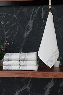 % 100 Pamuklu Kadife Güpürlü İnci Işlemeli 6 Lı Çeyizlik El Yüz Havlu Seti - 30X50 Cm - 04466 - Gri ürün görseli 1