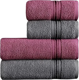 Mürdüm Molly Çift Renk Banyo Havlusu, 4'Lü Paket 2 Parça (70X135),2 Parça (50X85) Yumuşak Emici, Kaliteli Günlük Kullanıma Uygun Pamuk Havlu(Mürdüm-Gri) ürün görseli 1