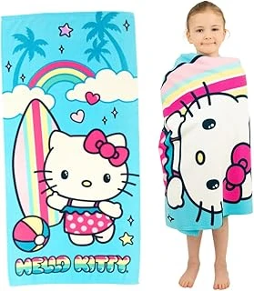 Franco Sanrio Hello Kitty Süper Yumuşak Hafif%100 Geri Dönüştürülmüş Plaj Havlusu Geri Dönüştürülmüş Plastik Şişelerden Üretilmiştir, 147 Cm X 71 Cm (%100 Resmi Sanrio Ürünü) ürün görseli 1