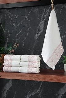 % 100 Pamuklu Kadife Güpürlü İnci Işlemeli 6 Lı Çeyizlik El Yüz Havlu Seti - 30X50 Cm - 04466 - Pembe ürün görseli 1