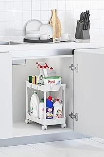 Beyaz 2 Katlı Tekerlekli Düzenleyici Mutfak Banyo Rafı ürün görseli 1
