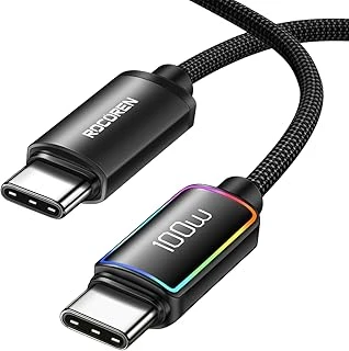 Rocoren 100W Type-C To Type-C Rgb Aydınlatmalı Örgülü Şarj Data Kablosu 1 Metre ürün görseli 1