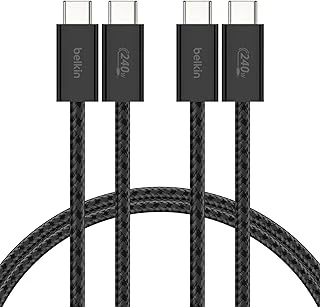 Belkin 2'Li Örgülü Usb-C - Usb-C Kablo, 1,5 M, 240 W, Yumuşak, Esnek Hızlı Şarj Kablosu, Iphone 17 16 Serisi, Galaxy S25, Pixel 10, Ipad Daha Fazlasıyla Uyumlu, Siyah ürün görseli 1