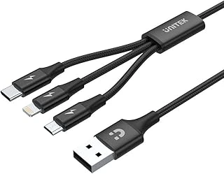 Unitek Multi 3'Ü 1 Arada Usb Şarj Kablosu, Evrensel, Çoklu Şarj Kablosu, Micro Usb/Tip C/Lightning 3A 1,2 M, Iphone/Android Akıllı Telefon Için, Siyah. ürün görseli 1