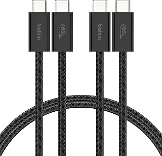 Belkin 2'Li Örgülü Usb-C - Usb-C Kablo, 1,5 M, 60 W – Yumuşak, Esnek Hızlı Şarj Kablosu, Iphone 17 16 Serisi, Galaxy S25, Pixel 10, Ipad Daha Fazlasıyla Uyumlu, Siyah ürün görseli 1