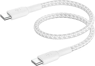 Belkin Boostcharge (0.5Ft) Braided Usb-C To Usb-C Cable For Iphone 16, Iphone 16 Pro, Iphone 16 Max, Iphone 16 Plus, Iphone 15, Galaxy S24, S23, Note10, Pixel 9, Pixel 8, Ipad & More - White ürün görseli 1