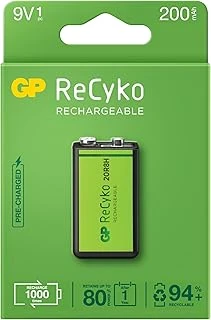 Gp Batteries Recyko+ 200 9V Boy Ni-Mh Şarjlı Pil, 8.4 Volt, Tekli Kart ürün görseli 1