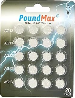 20 X Poundmax Lr44 Ag13 1,5 V Poundmax Alkalin Düğme Pil, Cıvasız, Sızdırmaz, Uzun Süreli Dayanıklılık, Oyuncaklar, Ölçüm Cihazları Hesap Makineleri Için A76, G13, L1154, Sr44, G13A Ile Uyumlu ürün görseli 1