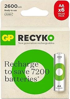 Gp Batteries Recyko 2600Mah Aa Kalem Ni-Mh Şarjlı Pil, 1.2 Volt, 6'Lı Kart ürün görseli 1