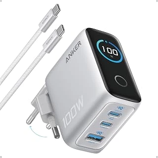 Şarj Cihazı, 100W Maksimum Güç, Kompakt, 3 Bağlantı Noktalı, Gan Usb-C Şarj Bloğu, Akıllı Ekran Dokunmatik Kontrol, Gümüş - B121B ürün görseli 1
