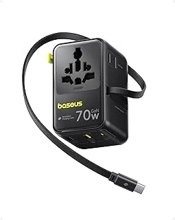 Enercore Evrensel Soket Adaptörü 70 W Geri Çekilebilir Kablolu, 2 Ac Prizli 2Usb-A + 1Usb-C Ile Uluslararası Seyahat Şarj Cihazı, Abd, İngiltere, Çin, Japonya, Tayland Ile Uyumlu ürün görseli 1