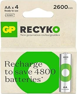 Gp Batteries Recyko 2600 Aa Kalem Ni-Mh Şarjlı Pil, 1.2 Volt, 4'Lü Kart ürün görseli 1