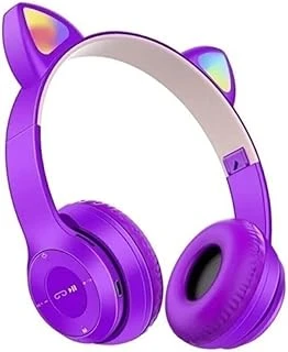 Teknosepetim P47M Kedili Katlanabilir Kulak Üstü Kablosuz Bluetooth 5.0 Kulaklık Ledli Çocuk Kulaklık Mor ürün görseli 1