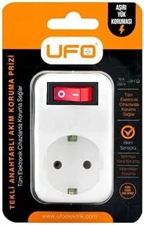 Ufo Tekli Akım Korumalı Anahtarlı Priz 16A 250V, 3500W Aşırı Yük Koruması (Beyaz) ürün görseli 1