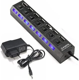 7 Port Usb Hub Çoklayıcı Çoğaltıcı Onoff Düğmeli Işıklı Adaptörlü ürün görseli 1