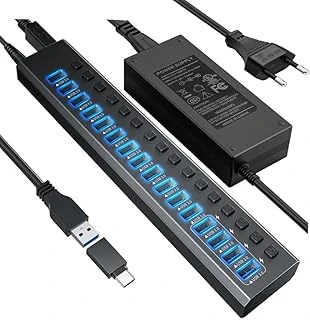 Coverzone Profesyonel Usb Hub 16 Portlu Usb 3.0 5Gbps Bireysel Açma Kapama Anahtarları 12V Dc 7.5A Güç Adaptörü Usb Hub 3.0 Telefon Şarj Dizüstü Bilgisayar Hdd Flash Sürücü Power Switches Port1 ürün görseli 1