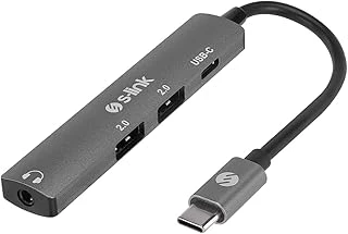 S-Link Swv-Usbc024 4 In 1 Gri Metal Typec To 2*Usb2.0 Usb-C, 3.5Mm Aux Port Type C Adaptör ürün görseli 1
