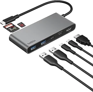 Belkin Usb-C Hub, 7 Portlu, 60 Hz’De 4K Hdmi Ekran Desteği, Sd Microsd Yuvaları, 100 W Güç İletimi, 5 Gbps Veri Aktarımı, Macbook, Ipad Pro, Chromebook Için Usb-C Çoklu Port Adaptörü, Hdmi 2.0, Gr ürün görseli 1